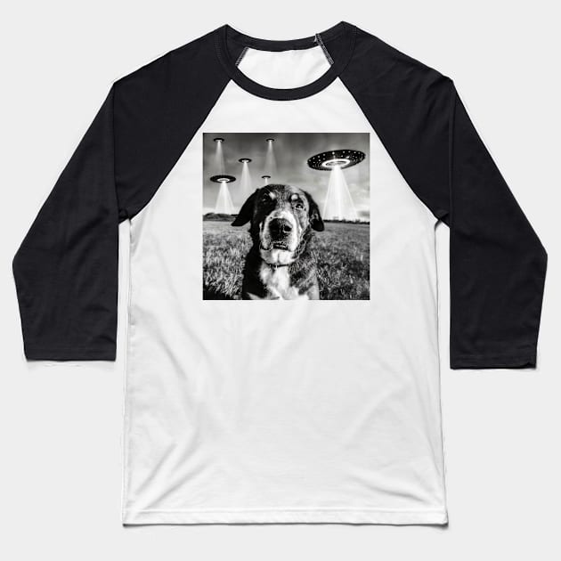 Dog Selfie With Aliens UFO Baseball T-Shirt by Megadorim